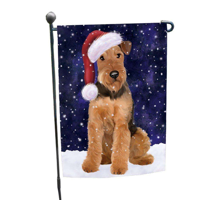 Let it Snow Christmas Holiday Airedale Dog Wearing Santa Hat Garden Flag D215