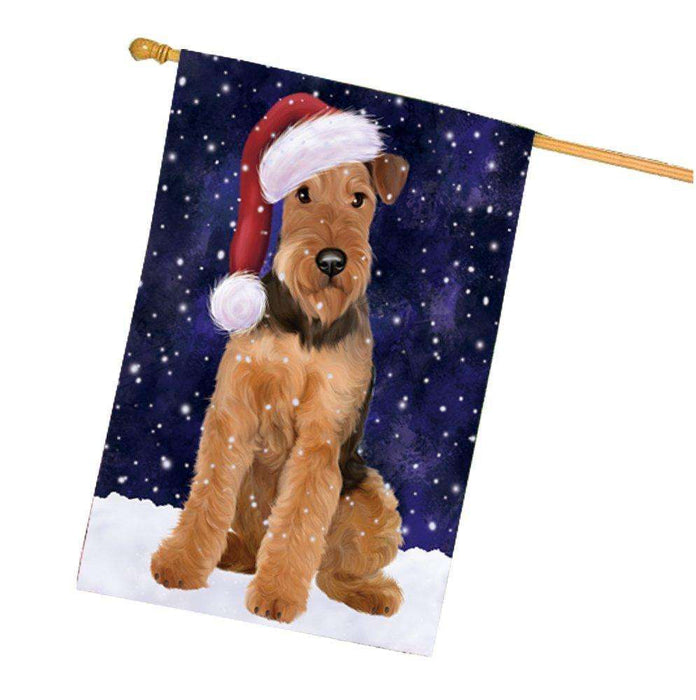 Let it Snow Christmas Holiday Airedale Dog Wearing Santa Hat House Flag HF455