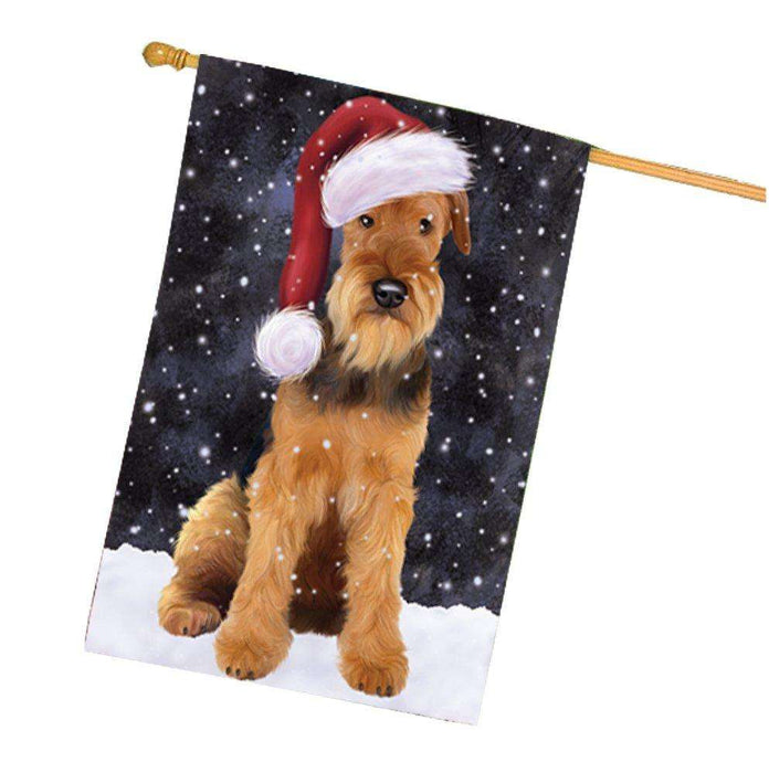 Let it Snow Christmas Holiday Airedale Dog Wearing Santa Hat House Flag