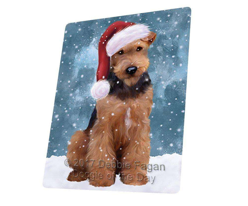 Let it Snow Christmas Holiday Airedale Dog Wearing Santa Hat Tempered Cutting Board D214