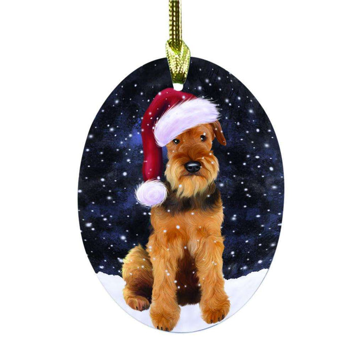 Let it Snow Christmas Holiday Airedale Dog Oval Glass Christmas Ornament OGOR48380