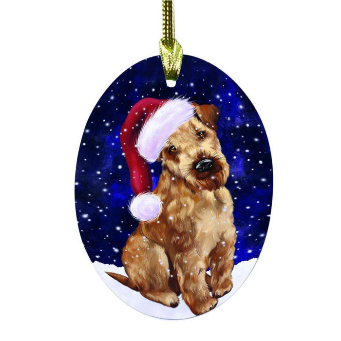 Let it Snow Christmas Holiday Airedale Dog Oval Glass Christmas Ornament OGOR48384