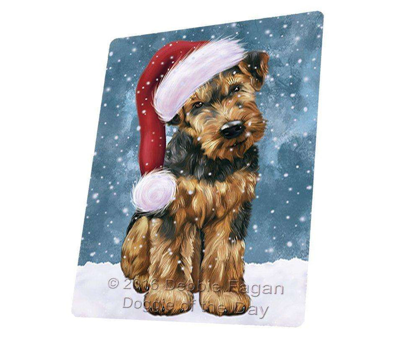 Let it Snow Christmas Holiday Airedale Dog Wearing Santa Hat Art Portrait Print Woven Throw Sherpa Plush Fleece Blanket