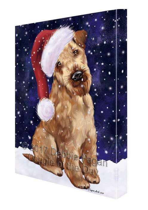 Let it Snow Christmas Holiday Airedale Dog Wearing Santa Hat Canvas Wall Art