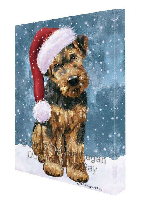 Let it Snow Christmas Holiday Airedale Dog Wearing Santa Hat Canvas Wall Art