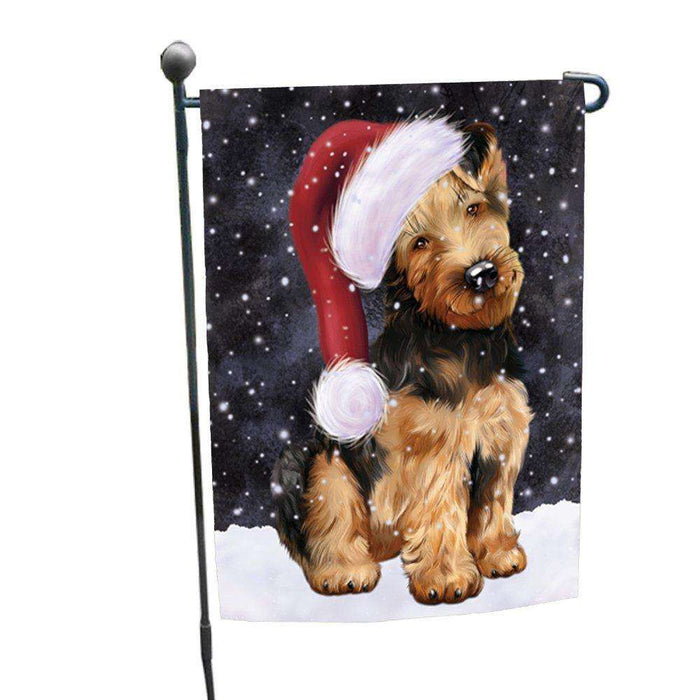 Let it Snow Christmas Holiday Airedale Dog Wearing Santa Hat Garden Flag