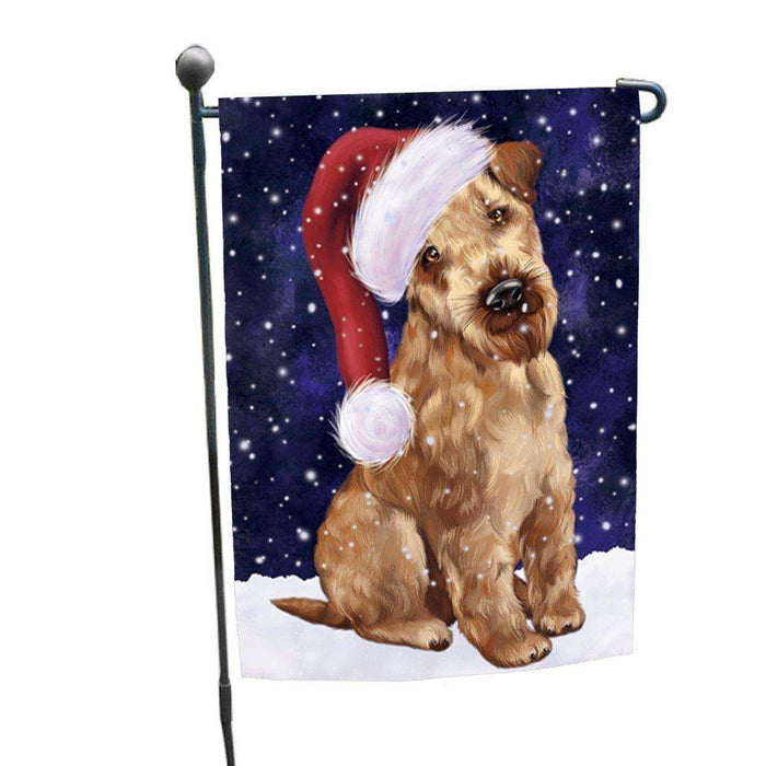 Let it Snow Christmas Holiday Airedale Dog Wearing Santa Hat Garden Flag