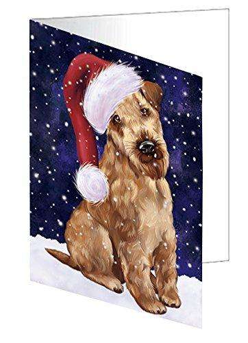 Let it Snow Christmas Holiday Airedale Dog Wearing Santa Hat Handmade Artwork Assorted Pets Greeting Cards and Note Cards with Envelopes for All Occasions and Holiday Seasons