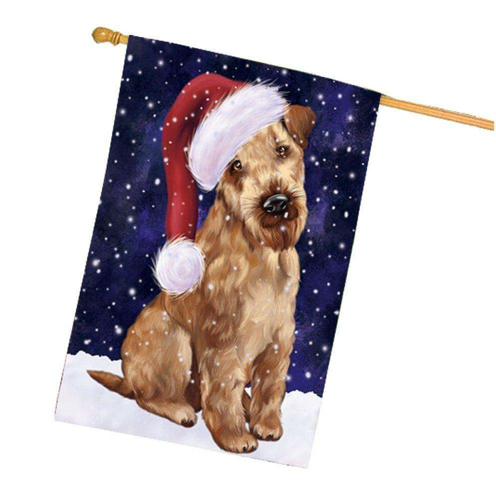 Let it Snow Christmas Holiday Airedale Dog Wearing Santa Hat House Flag