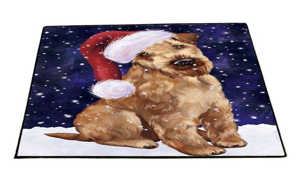 Let it Snow Christmas Holiday Airedale Dog Wearing Santa Hat Indoor/Outdoor Floormat