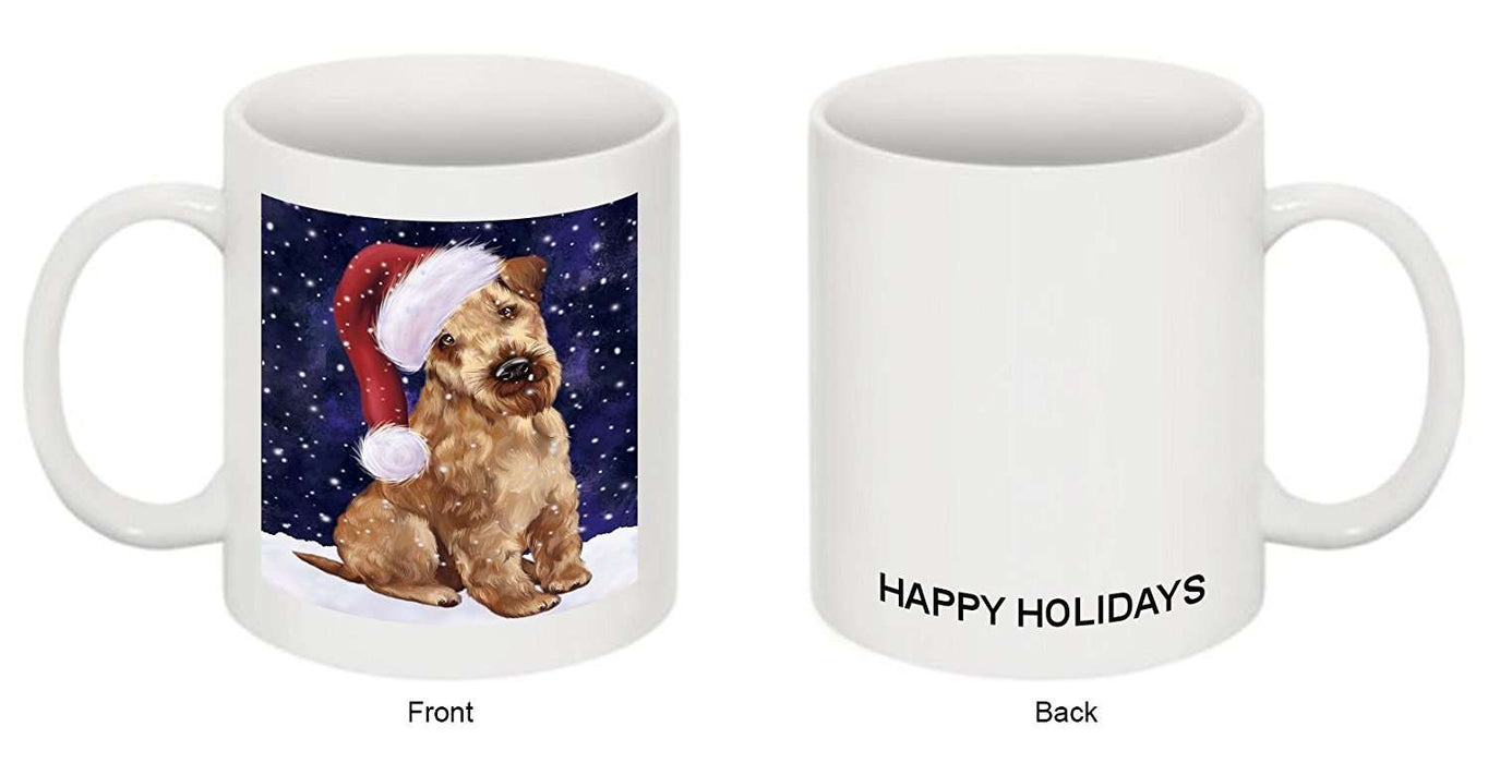 Let it Snow Christmas Holiday Airedale Dog Wearing Santa Hat Mug