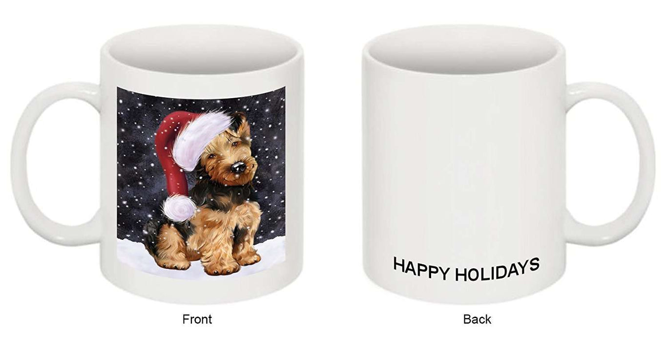 Let it Snow Christmas Holiday Airedale Dog Wearing Santa Hat Mug