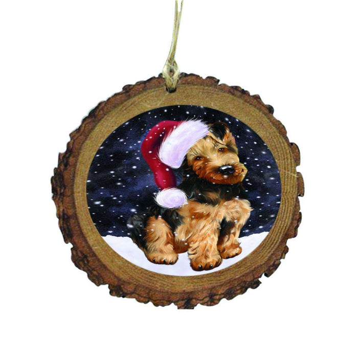 Let it Snow Christmas Holiday Airedale Dog Wooden Christmas Ornament WOR48383