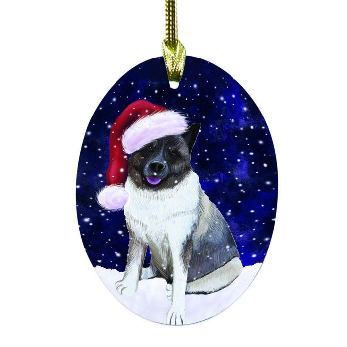 Let it Snow Christmas Holiday Akita Dog Oval Glass Christmas Ornament OGOR48386
