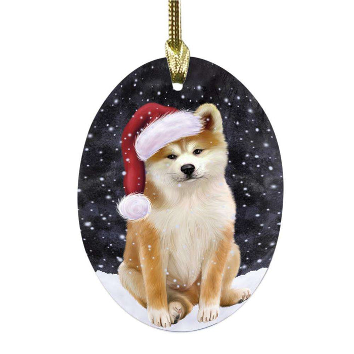 Let it Snow Christmas Holiday Akita Dog Oval Glass Christmas Ornament OGOR48909
