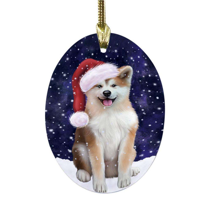 Let it Snow Christmas Holiday Akita Dog Oval Glass Christmas Ornament OGOR48910