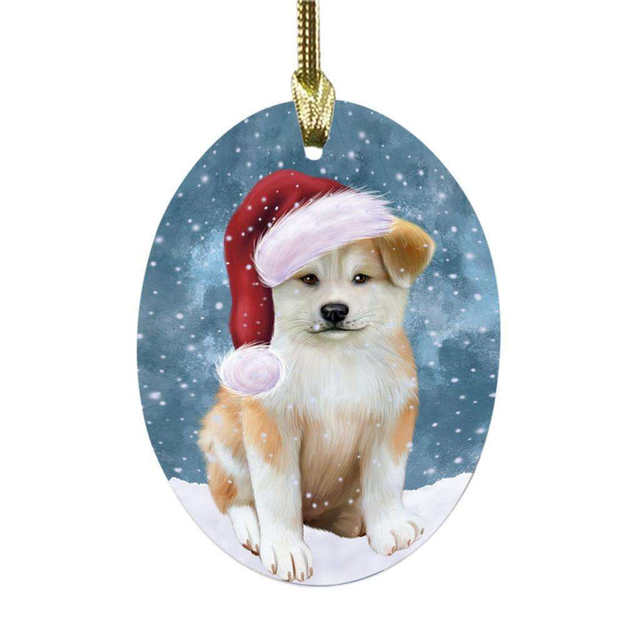 Let it Snow Christmas Holiday Akita Dog Oval Glass Christmas Ornament OGOR48911