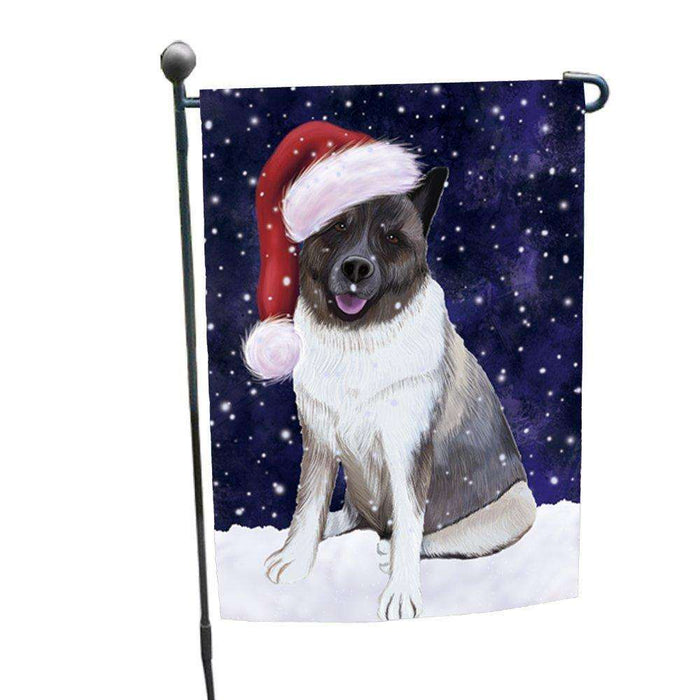 Let it Snow Christmas Holiday Akita Dog Wearing Santa Hat Garden Flag FLG092