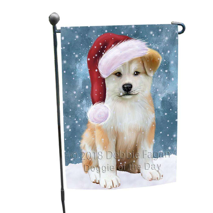 Let it Snow Christmas Holiday Akita Dog Wearing Santa Hat Garden Flag GFLG54331