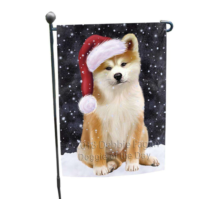 Let it Snow Christmas Holiday Akita Dog Wearing Santa Hat Garden Flag GFLG54332