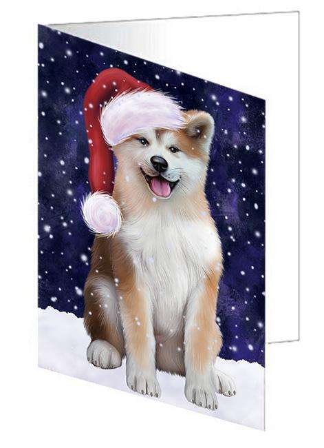 Let it Snow Christmas Holiday Akita Dog Wearing Santa Hat Handmade Artwork Assorted Pets Greeting Cards and Note Cards with Envelopes for All Occasions and Holiday Seasons GCD66833