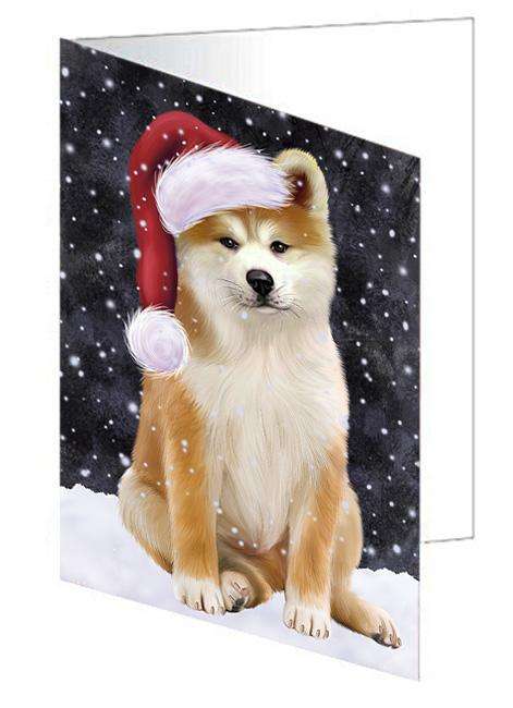 Let it Snow Christmas Holiday Akita Dog Wearing Santa Hat Handmade Artwork Assorted Pets Greeting Cards and Note Cards with Envelopes for All Occasions and Holiday Seasons GCD66839