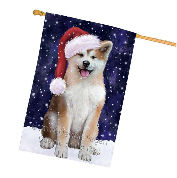 Let it Snow Christmas Holiday Akita Dog Wearing Santa Hat House Flag FLG54466