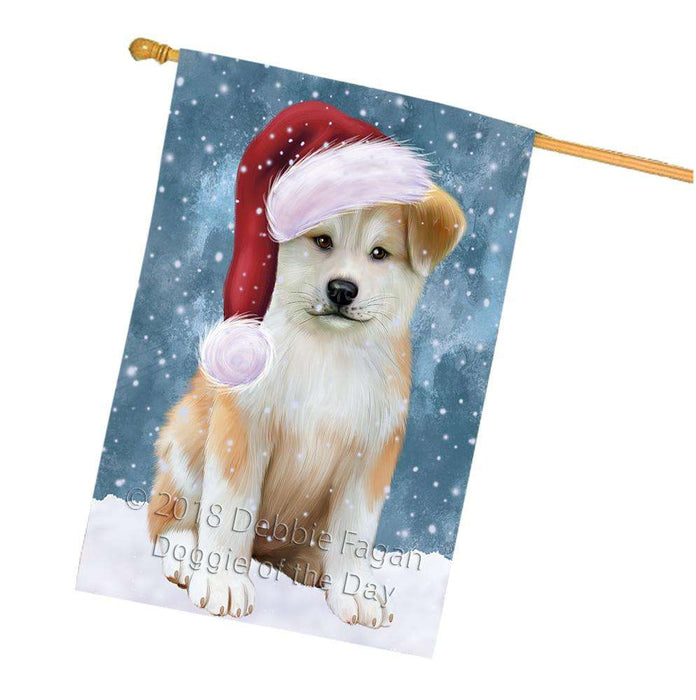 Let it Snow Christmas Holiday Akita Dog Wearing Santa Hat House Flag FLG54467