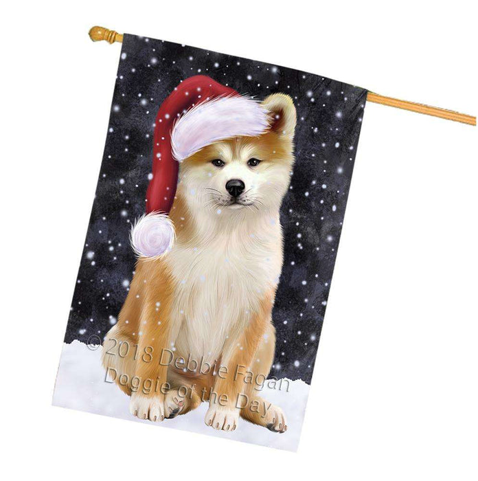 Let it Snow Christmas Holiday Akita Dog Wearing Santa Hat House Flag FLG54468