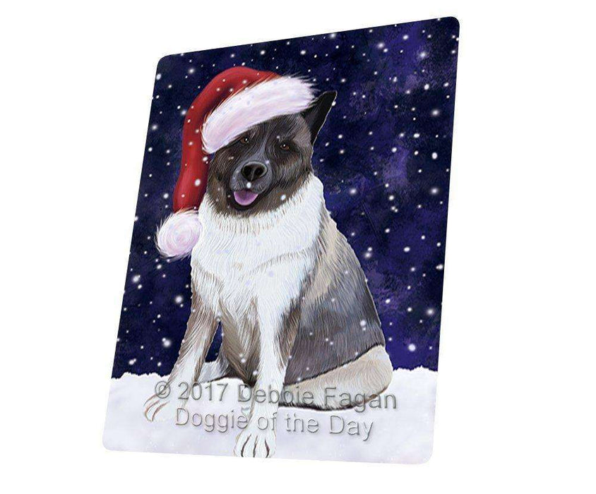 Let It Snow Christmas Holiday Akita Dog Wearing Santa Hat Magnet Mini (3.5" x 2") d092