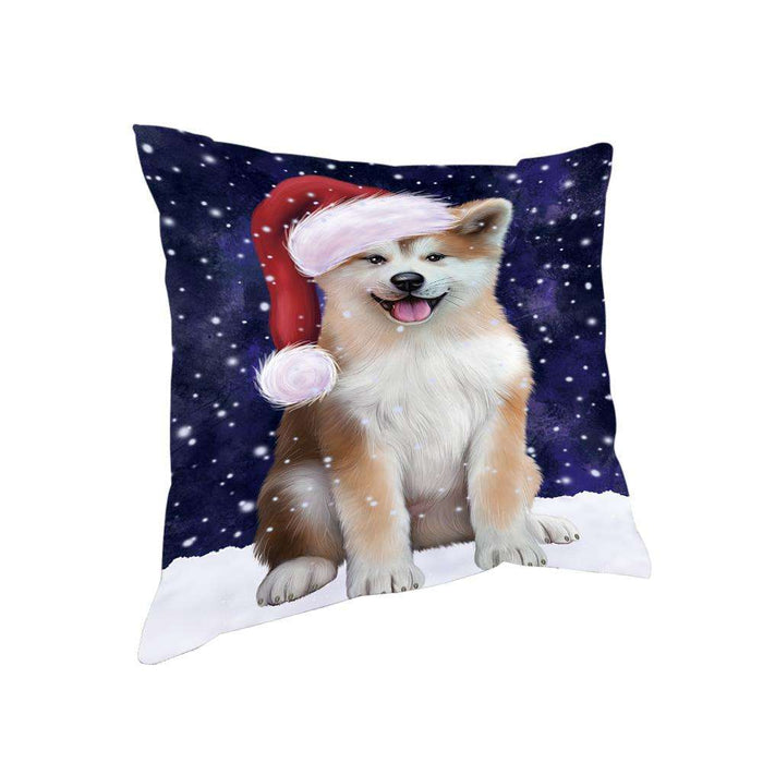 Let it Snow Christmas Holiday Akita Dog Wearing Santa Hat Pillow PIL73696
