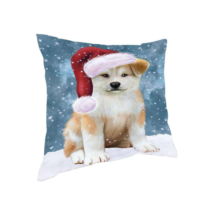 Let it Snow Christmas Holiday Akita Dog Wearing Santa Hat Pillow PIL73700