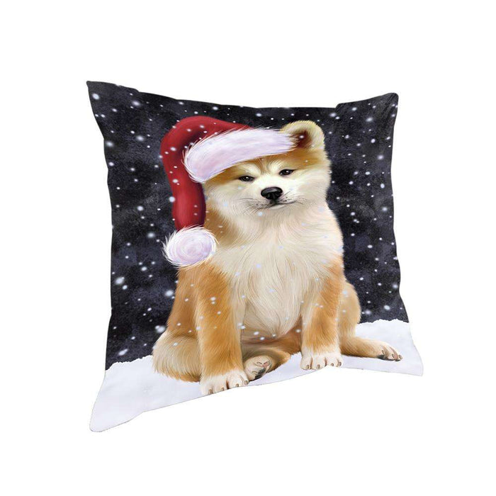 Let it Snow Christmas Holiday Akita Dog Wearing Santa Hat Pillow PIL73704