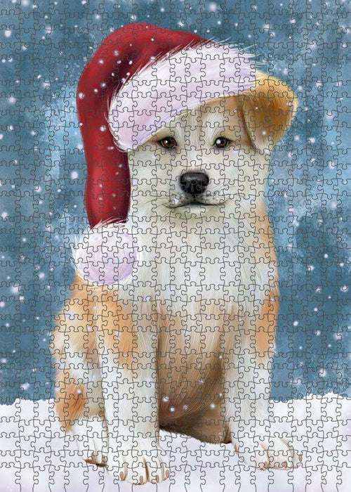 Let it Snow Christmas Holiday Akita Dog Wearing Santa Hat Puzzle with Photo Tin PUZL84232