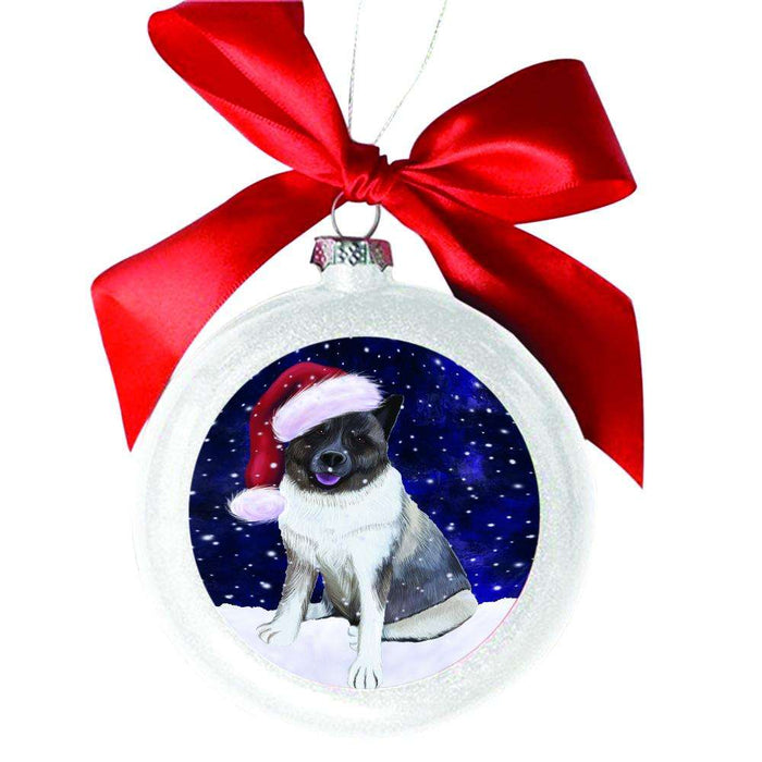 Let it Snow Christmas Holiday Akita Dog White Round Ball Christmas Ornament WBSOR48386