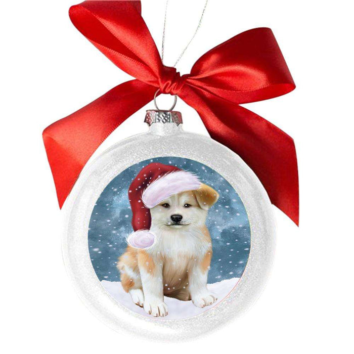 Let it Snow Christmas Holiday Akita Dog White Round Ball Christmas Ornament WBSOR48911