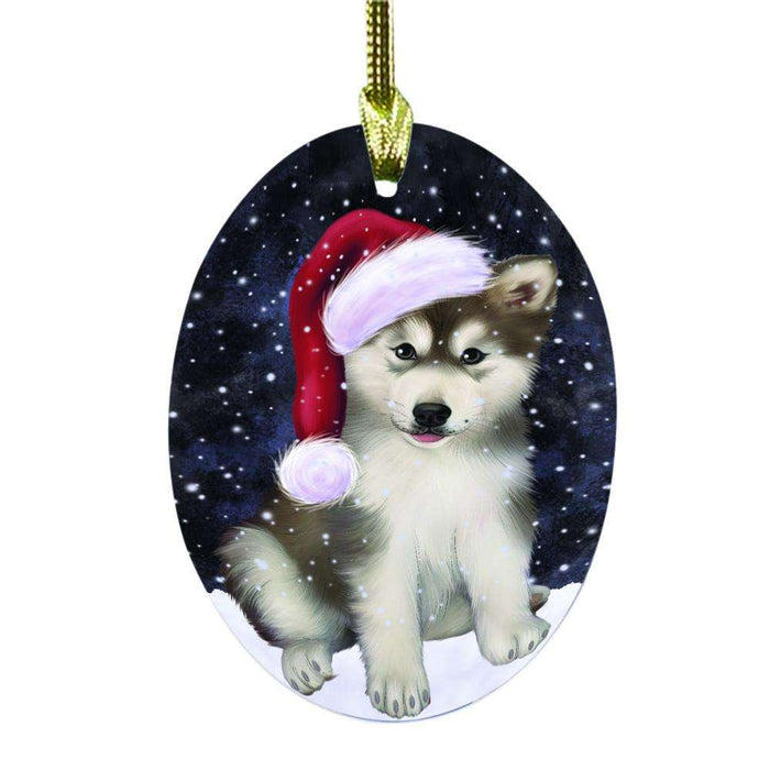 Let it Snow Christmas Holiday Alaskan Malamute Dog Oval Glass Christmas Ornament OGOR48387