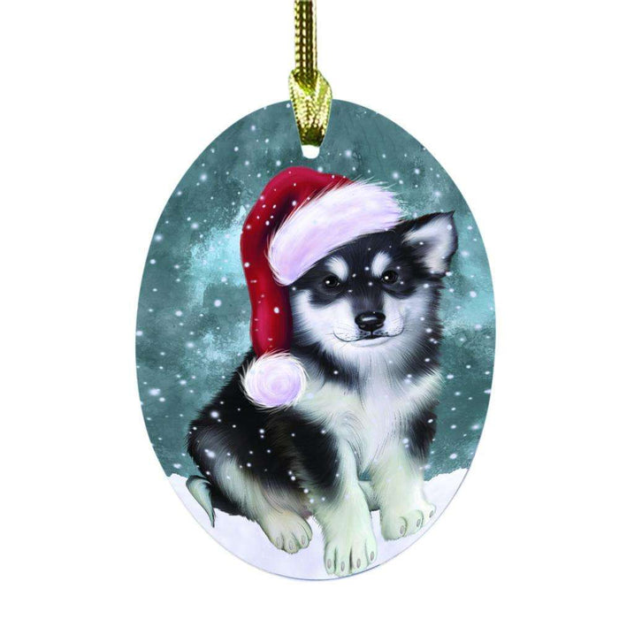 Let it Snow Christmas Holiday Alaskan Malamute Dog Oval Glass Christmas Ornament OGOR48389