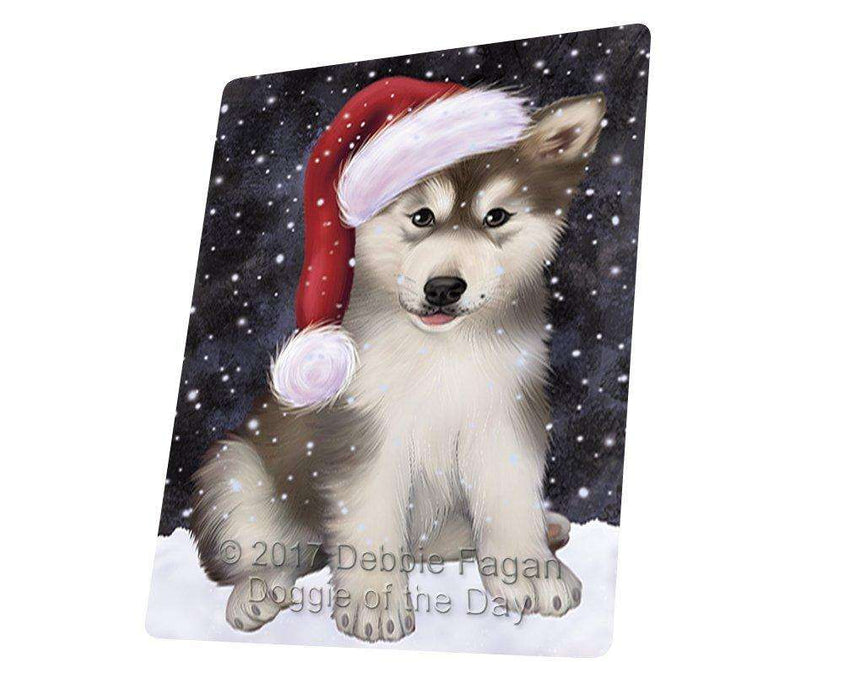 Let it Snow Christmas Holiday Alaskan Malamute Dog Wearing Santa Hat Art Portrait Print Woven Throw Sherpa Plush Fleece Blanket D093