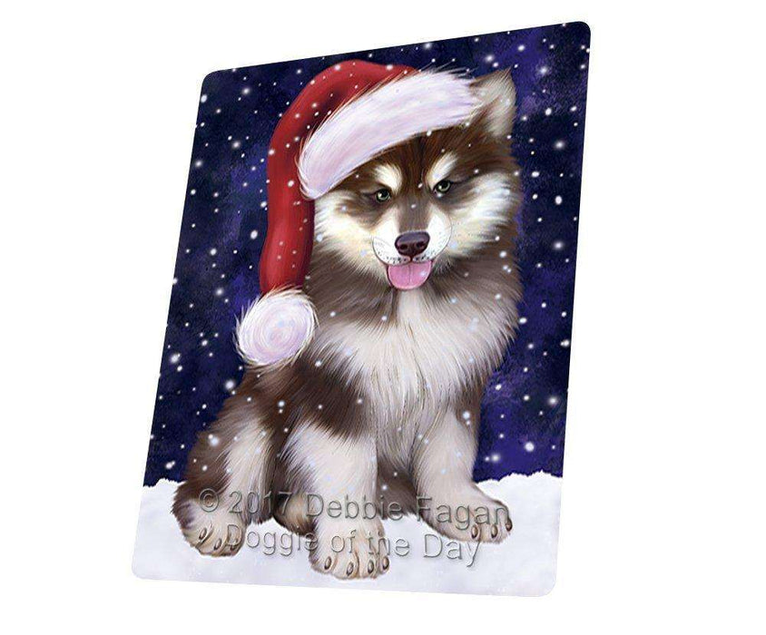 Let it Snow Christmas Holiday Alaskan Malamute Dog Wearing Santa Hat Art Portrait Print Woven Throw Sherpa Plush Fleece Blanket D094
