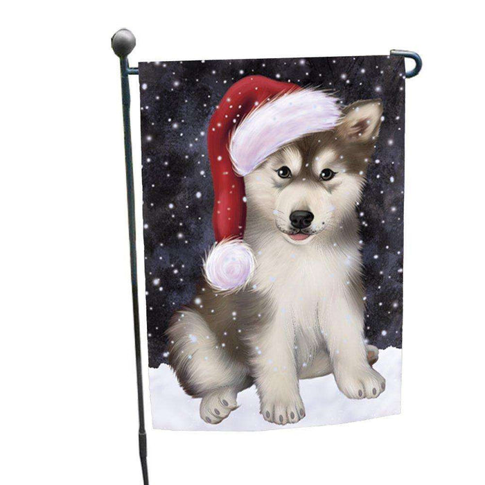Let it Snow Christmas Holiday Alaskan Malamute Dog Wearing Santa Hat Garden Flag FLG093