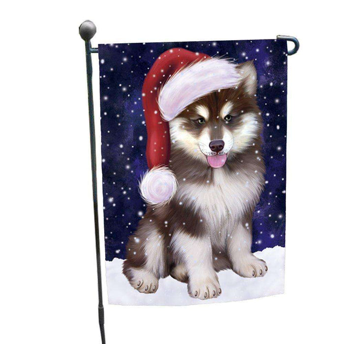 Let it Snow Christmas Holiday Alaskan Malamute Dog Wearing Santa Hat Garden Flag FLG094