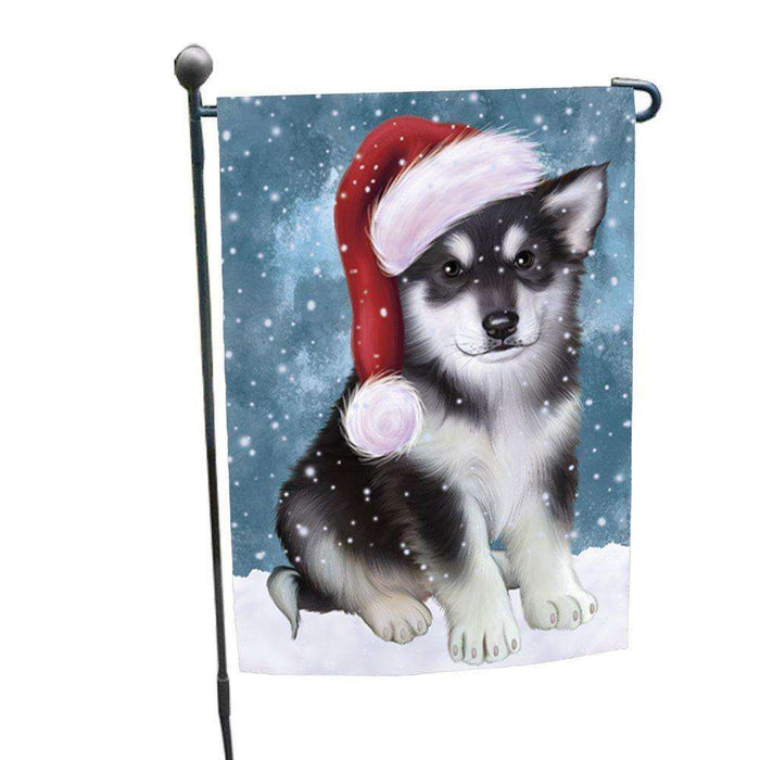 Let it Snow Christmas Holiday Alaskan Malamute Dog Wearing Santa Hat Garden Flag FLG095