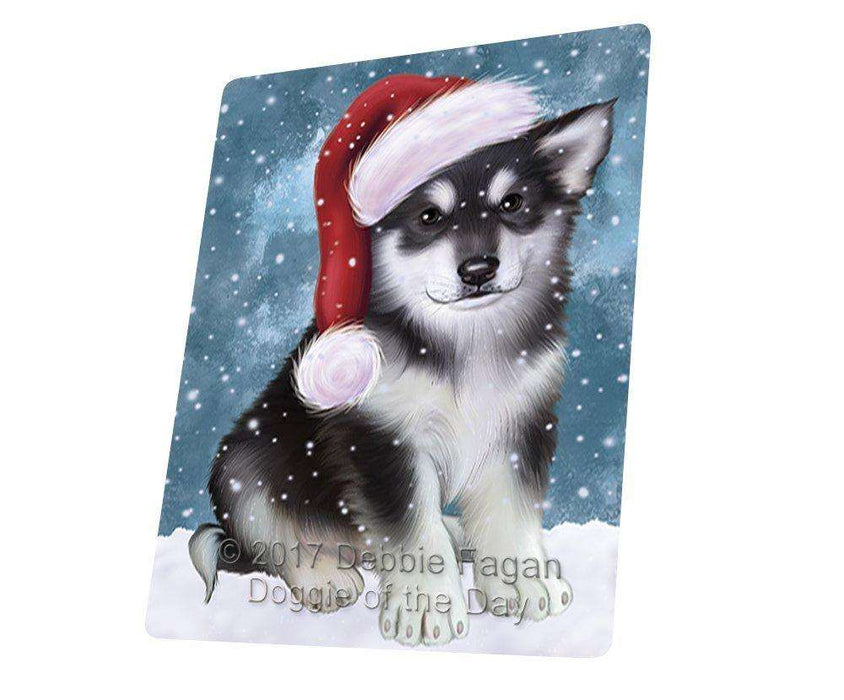 Let It Snow Christmas Holiday Alaskan Malamute Dog Wearing Santa Hat Magnet Mini (3.5" x 2") D095