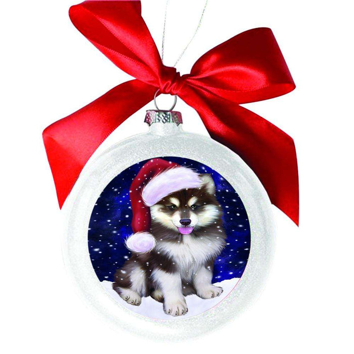 Let it Snow Christmas Holiday Alaskan Malamute Dog White Round Ball Christmas Ornament WBSOR48388