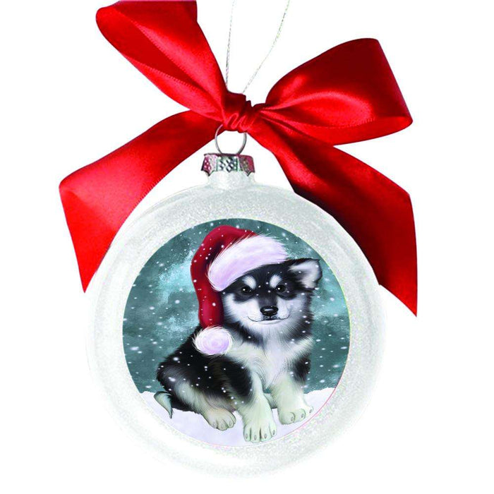 Let it Snow Christmas Holiday Alaskan Malamute Dog White Round Ball Christmas Ornament WBSOR48389