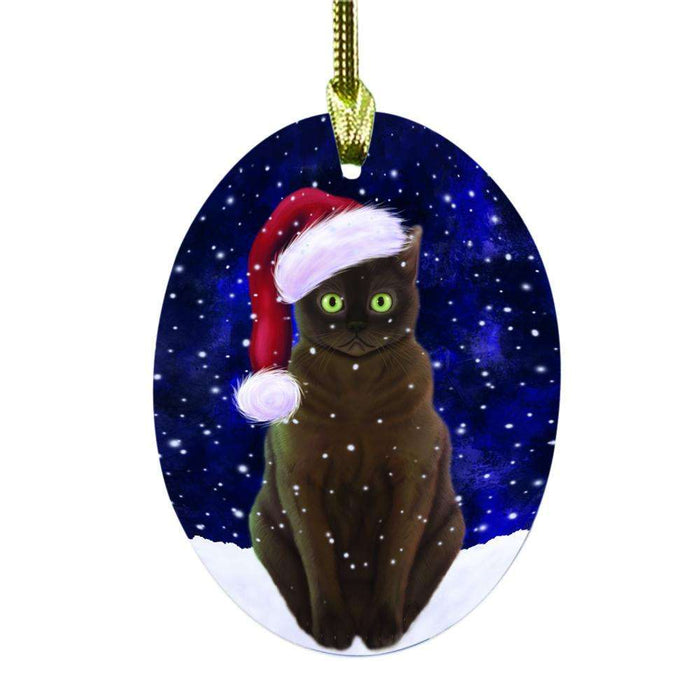 Let it Snow Christmas Holiday American Bermese Zibeline Cat Oval Glass Christmas Ornament OGOR48392
