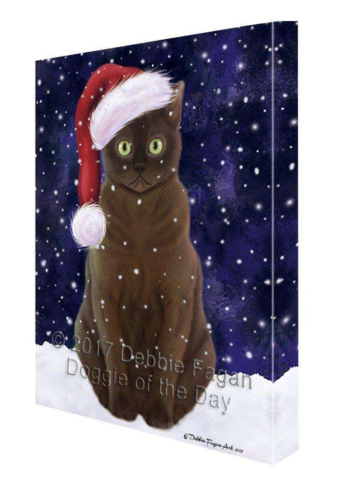 Let it Snow Christmas Holiday American Bermese Zibeline Cat Wearing Santa Hat Canvas Wall Art D216