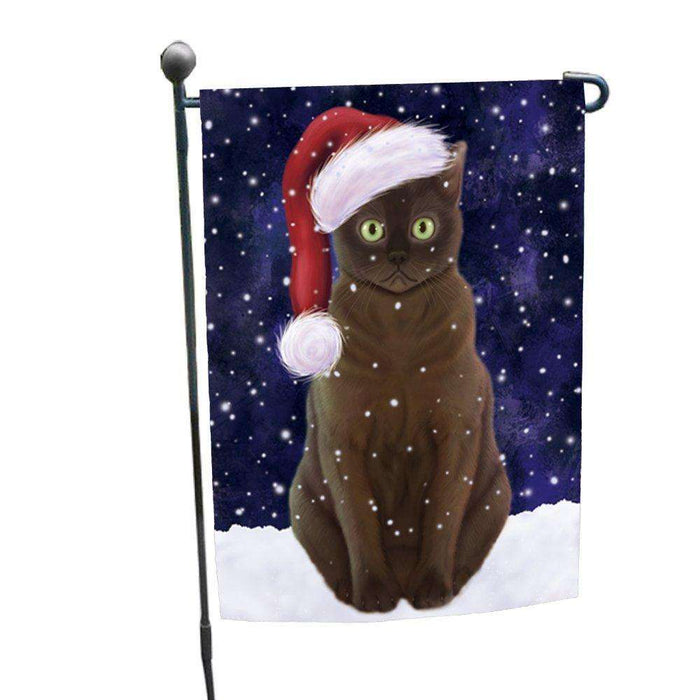 Let it Snow Christmas Holiday American Bermese Zibeline Cat Wearing Santa Hat Garden Flag D216