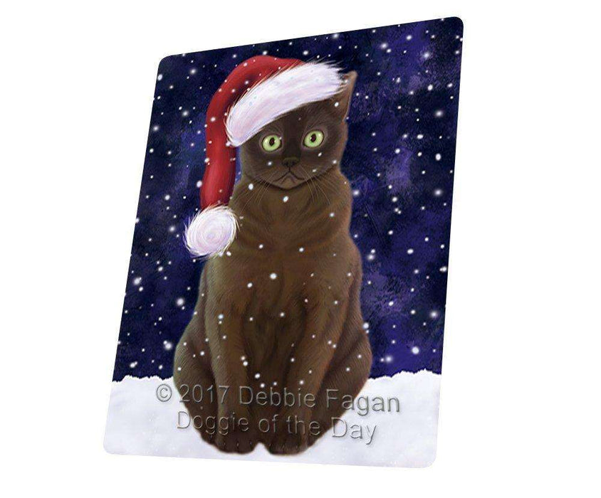Let It Snow Christmas Holiday American Bermese Zibeline Cat Wearing Santa Hat Magnet Mini (3.5" x 2") D216